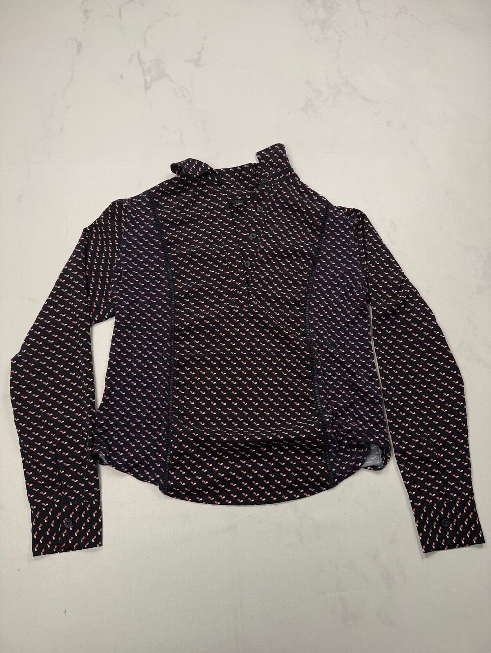 Ann Taylor Printed Blouse Black Modern Romantic Fitted - Womens S